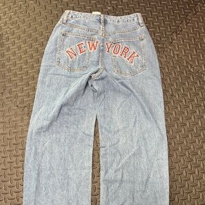 Windsor Light Blue Straight Leg Jeans with Red Embroidery